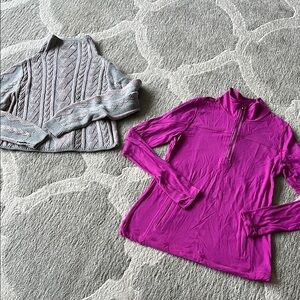 Ivivva Gray Cable Knit Sweater and Pink Quarter-Zip Top girls 14